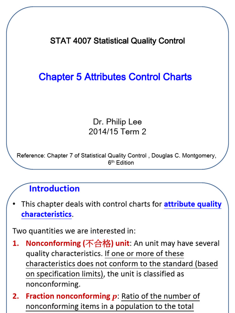 Ch5 Attributes Control Charts | PDF | Sampling (Statistics) | Estimator