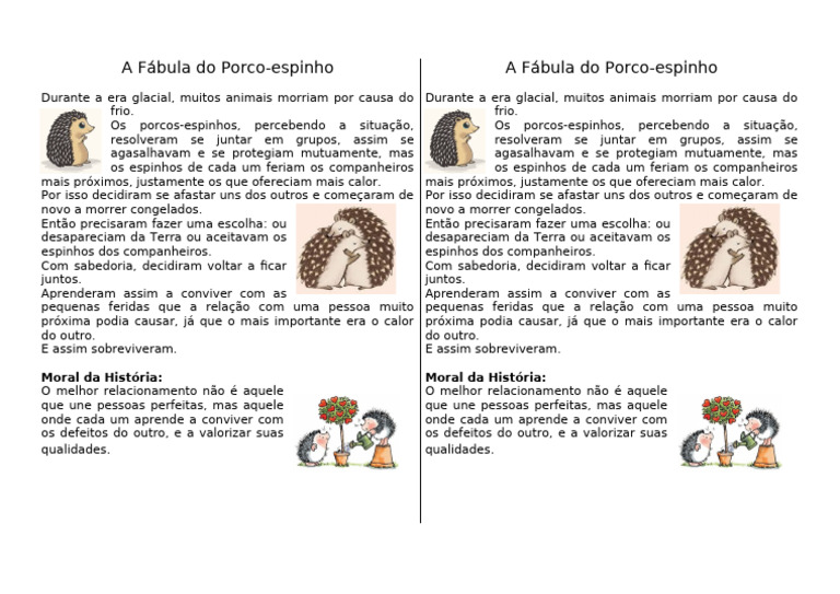 A Fábula do Porco-Espinho: Conviver com Diferenças | PDF