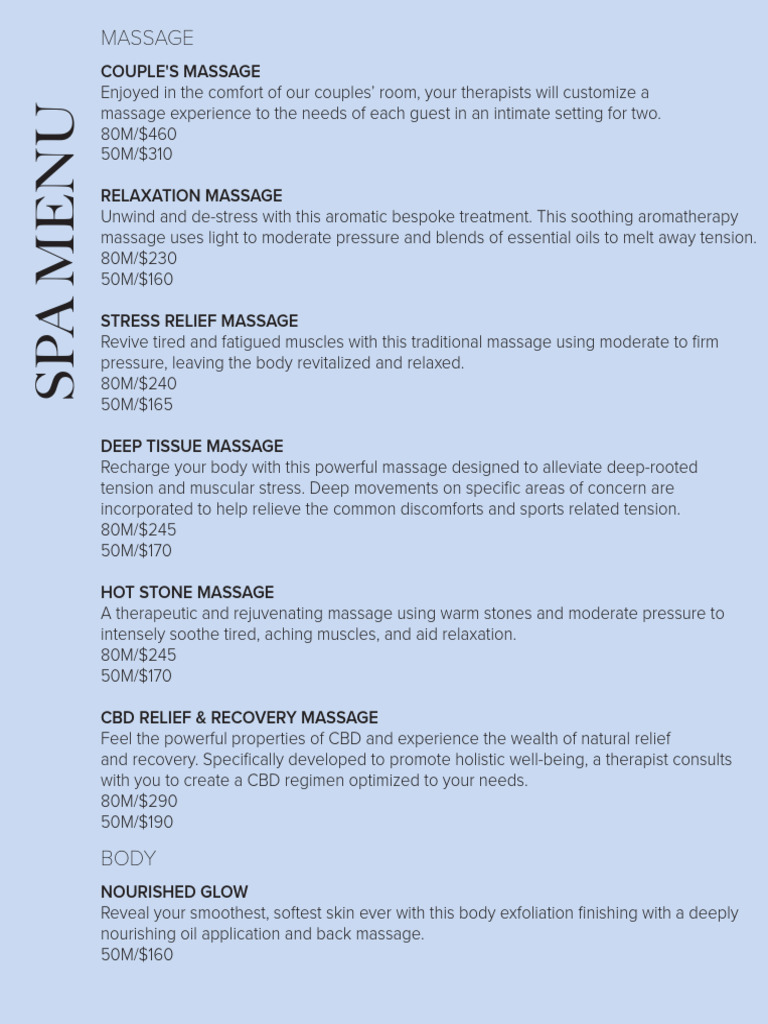 Miarz RCCG Spa Menu Final-Ua | PDF | Massage | Clinical Medicine