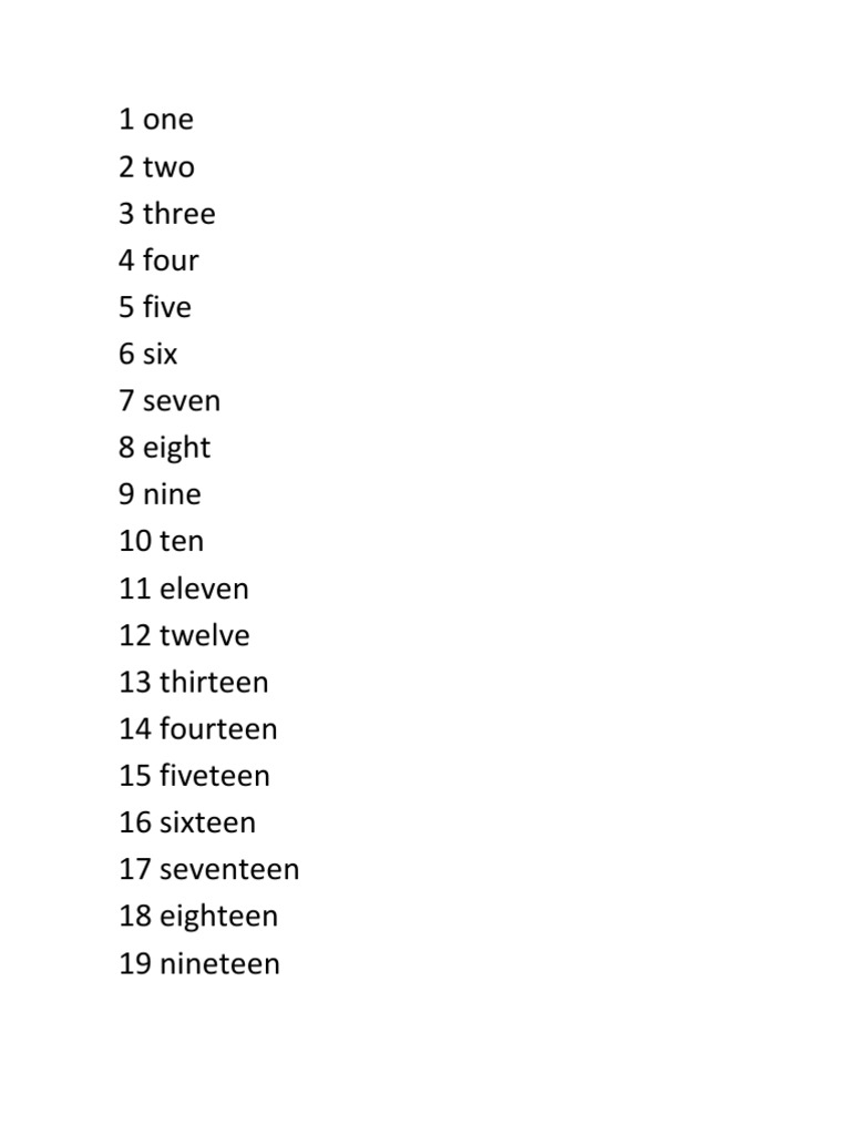 Number List from One to One Hundred | PDF