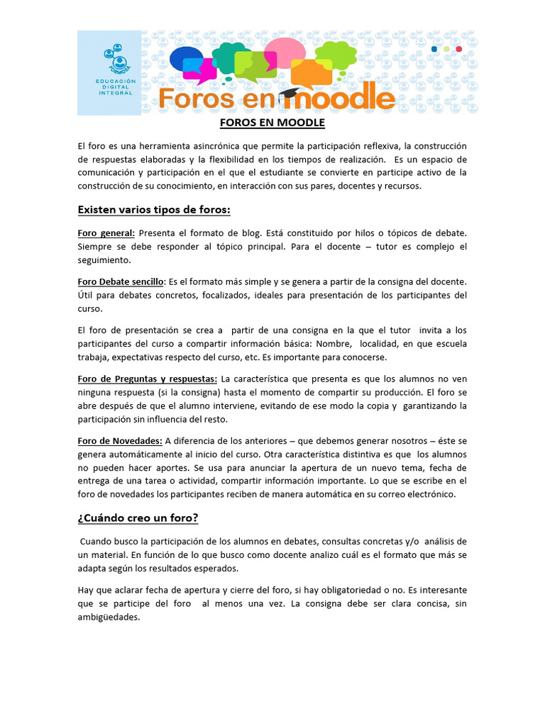 Tipos de Foros en Moodle | PDF | Foro de Internet