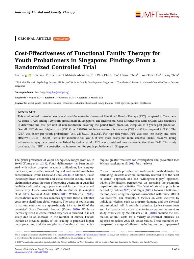 JMFT - Cost Effectiveness of Functional Family Therapy For | PDF ...