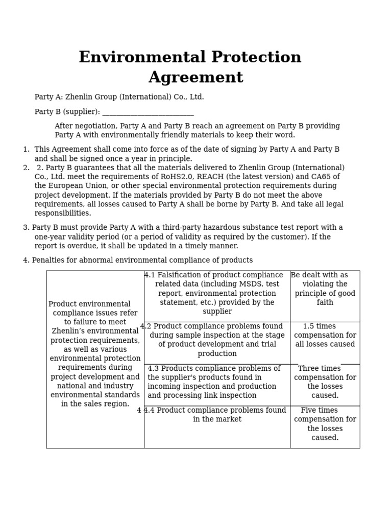 Environmental Protection Agreement | PDF