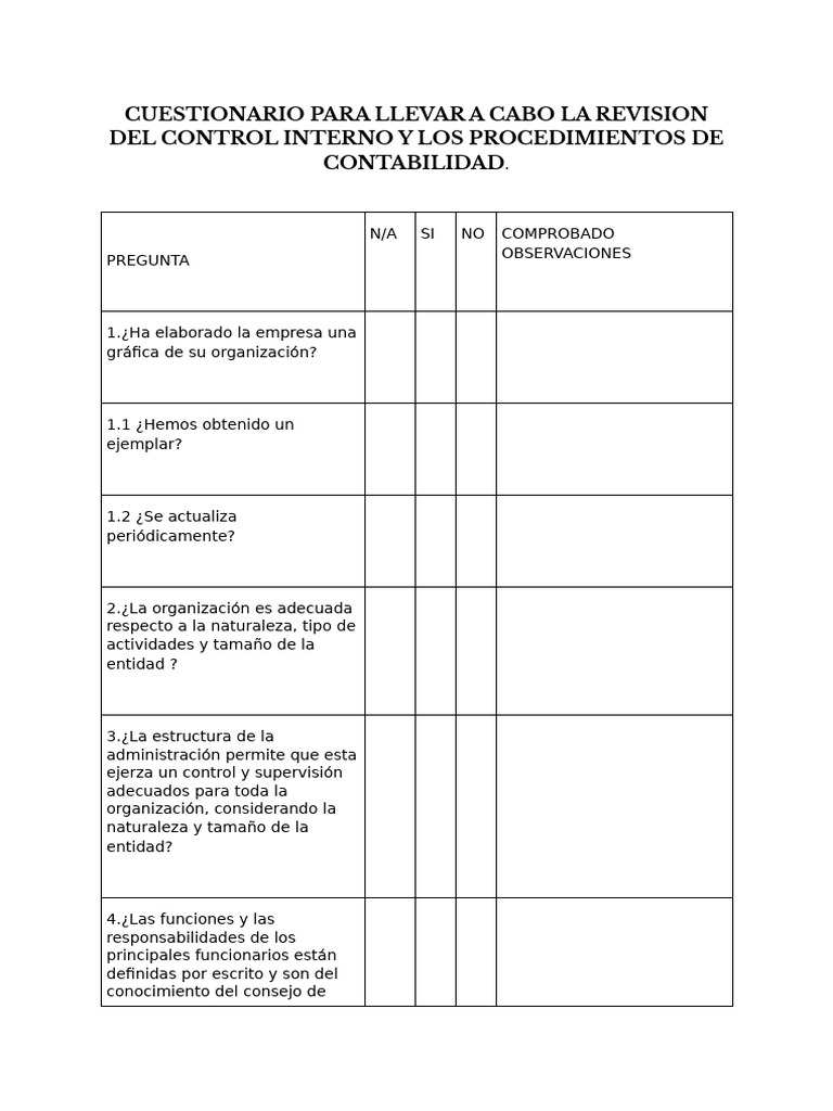 Cuestionario de Control Interno Contable | PDF | Contabilidad