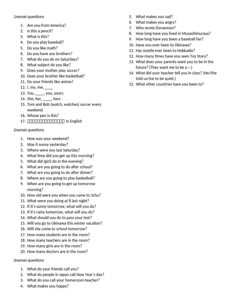 English Conversation Questions for Students | PDF