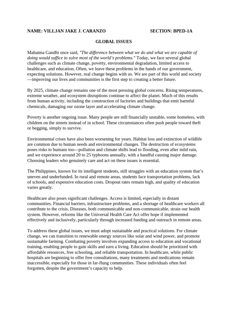 Addressing Global Issues Together | PDF | Climate Change | Health Care