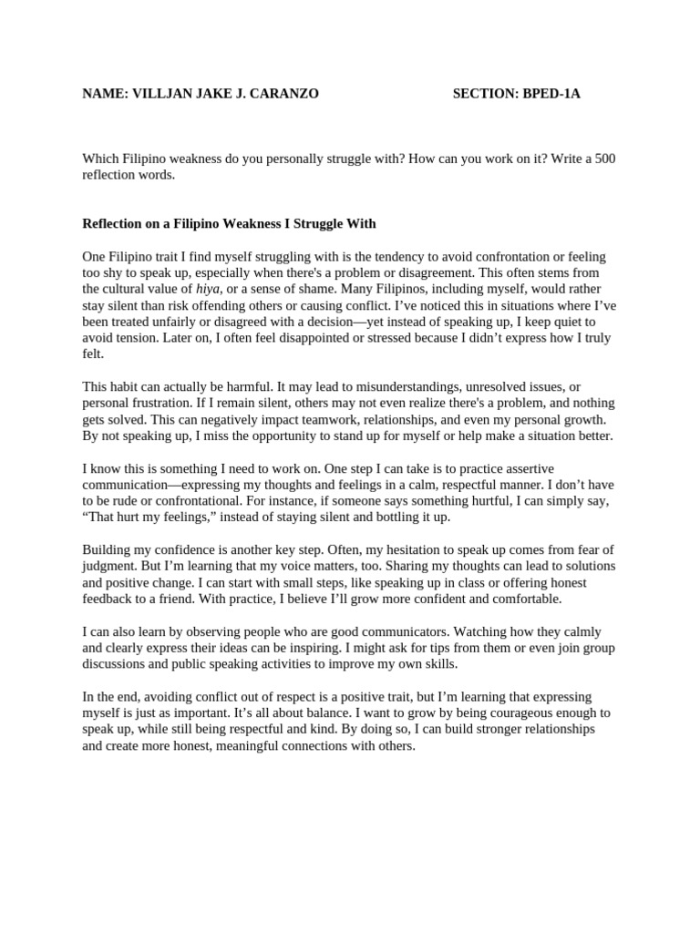 Overcoming Filipino Hiya: A Personal Reflection | PDF | Thought | Shame