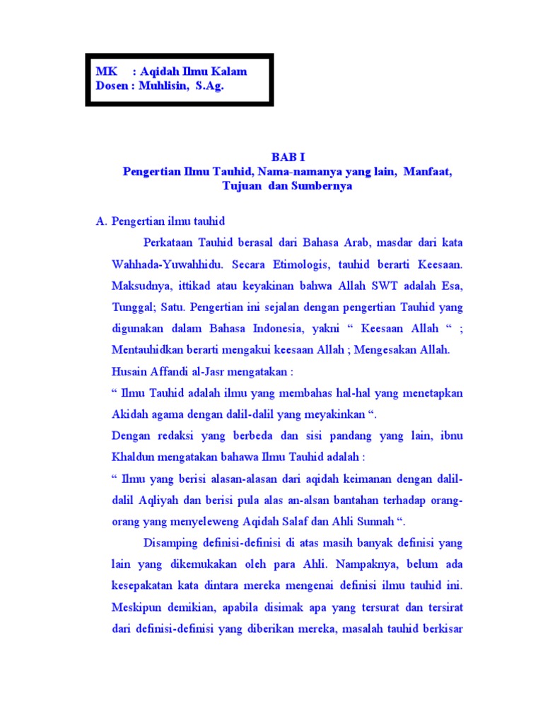 Pengertian Ilmu Kalam Pdf