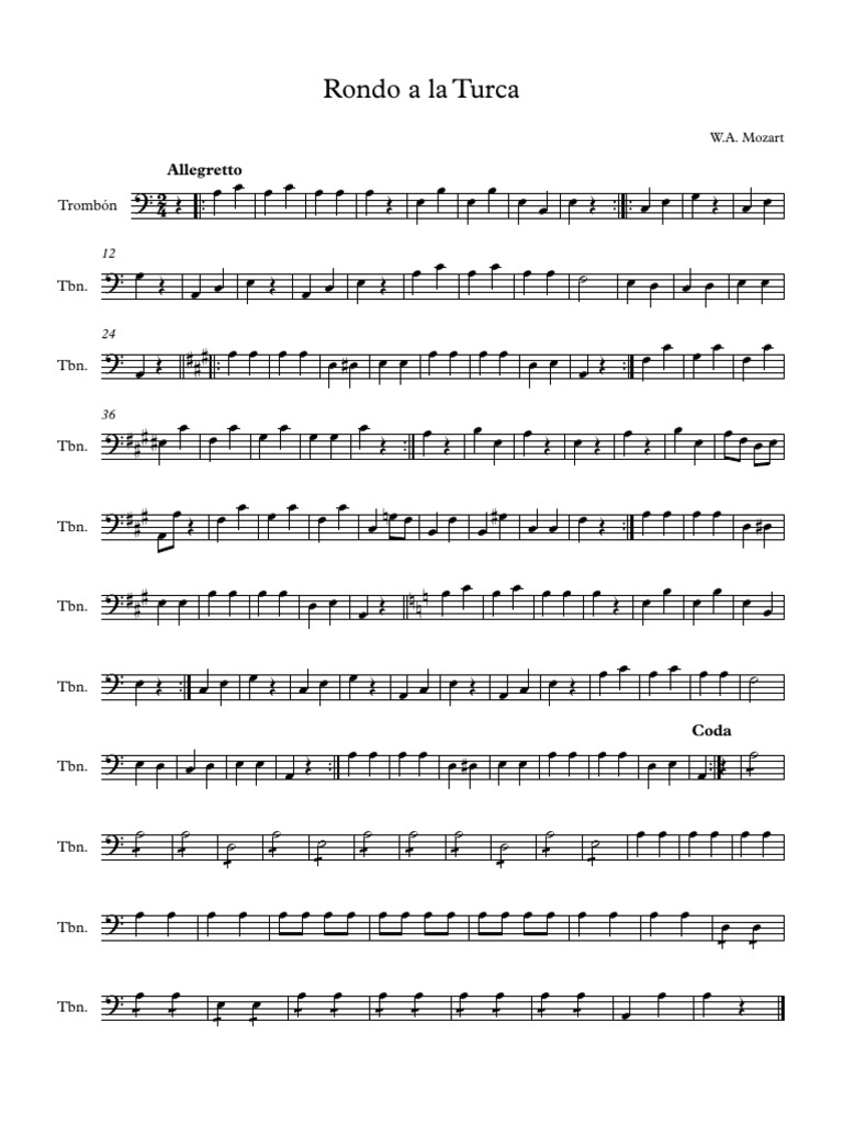 Partition de Rondo a la Turca pour Trombón | PDF