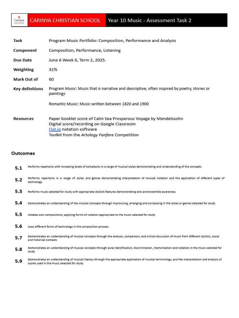 Year 10 Music Assessment Task 2 2025 | PDF | Concept | Knowledge