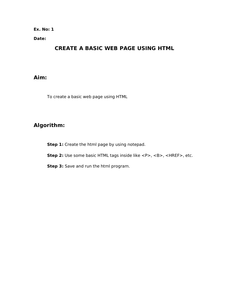 Create A Basic Web Page Using HTML: Ex. No: 1 Date | Download Free PDF ...
