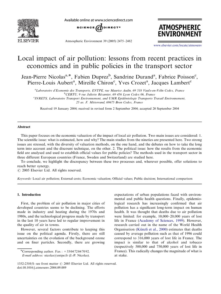 Local Impact of Air Pollution - Lessons From Recent Practices in | PDF ...