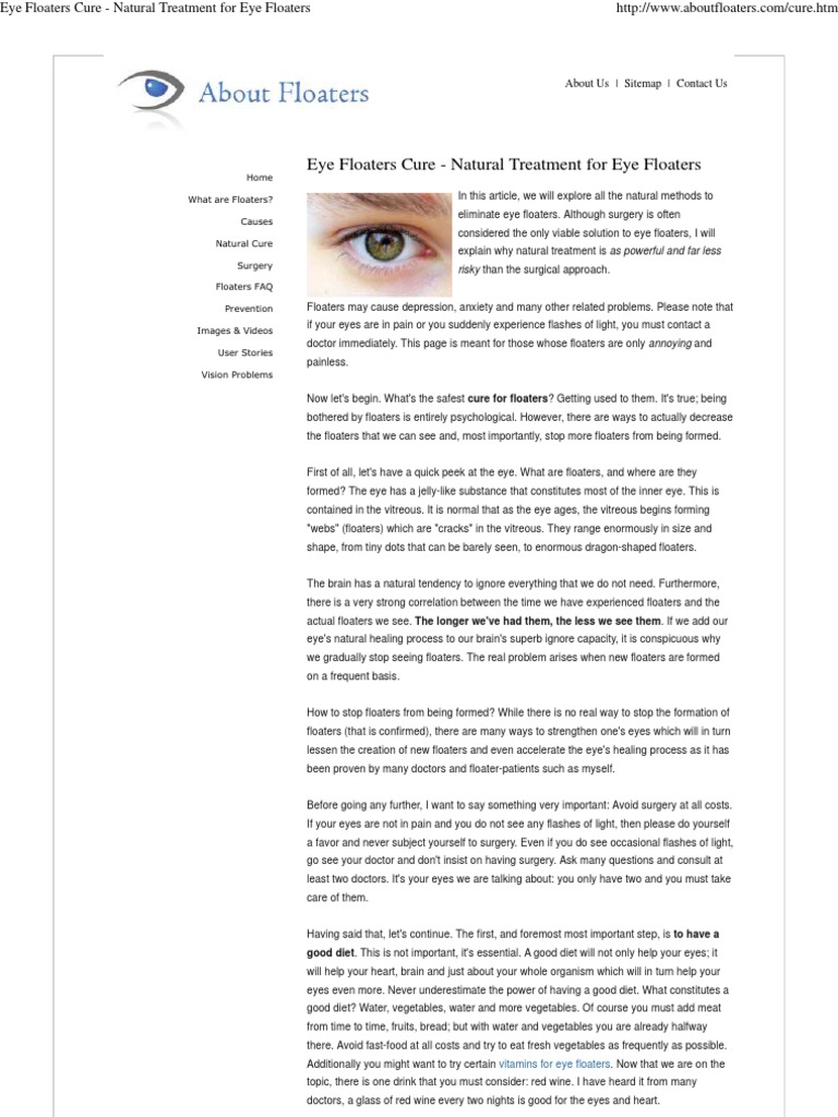 Eye Floaters Cure Natural Treatment for Eye Floaters Ophthalmology