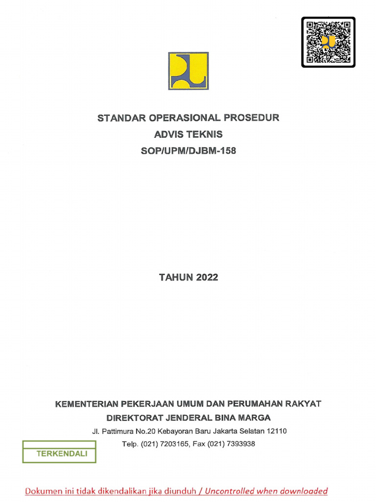Sopupmdjbm 158 Tentang Standar Operasional Prosedur Advis Teknis | PDF