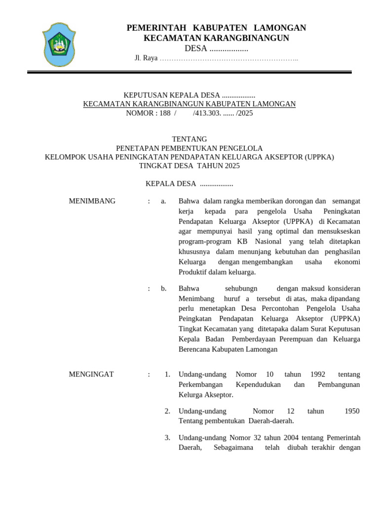 Penetapan Pengelola UPPKA 2025 Lamongan | PDF