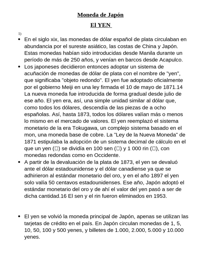 Moneda de Japón^J Camila Pagnotta | PDF | Yen japonés | Moneda