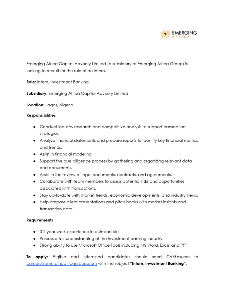 Intern, Investment Banking | PDF