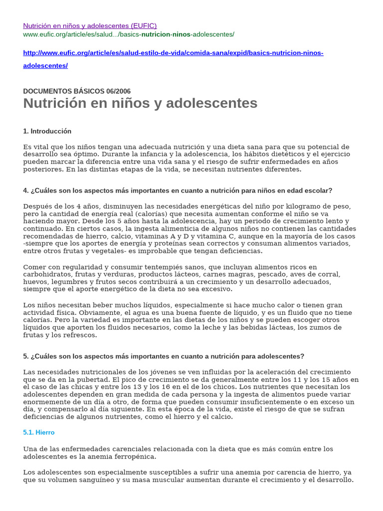 Nutrición Esencial para Niños y Adolescentes | PDF | Dieta | Nutrición