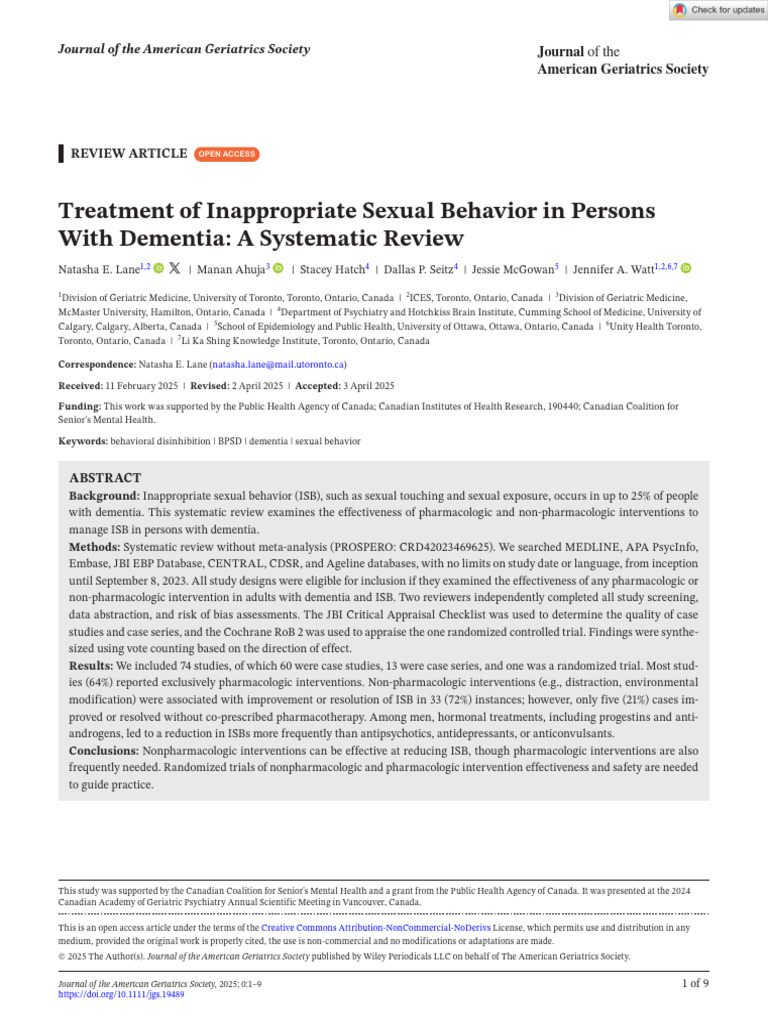 Managing Inappropriate Sexual Behavior in Dementia | PDF ...