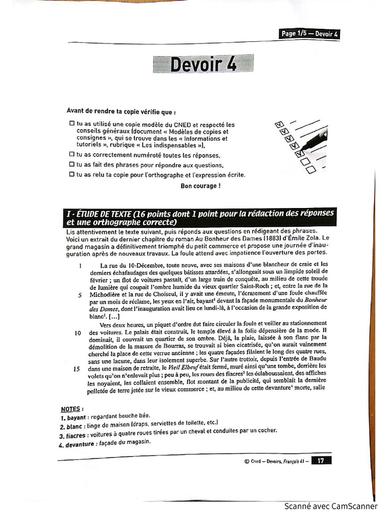 Devoir 4 Français 4eme Parties 1 Et 2 | PDF