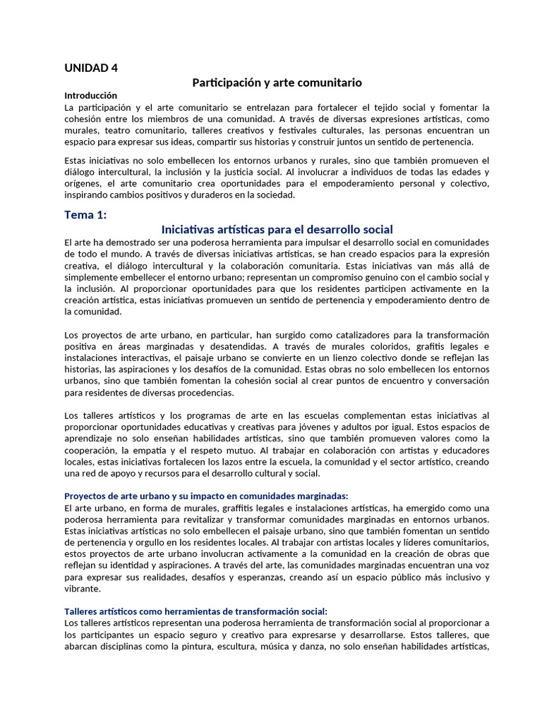 Arte comunitario y desarrollo social | PDF | Arte callejero | Comunidad