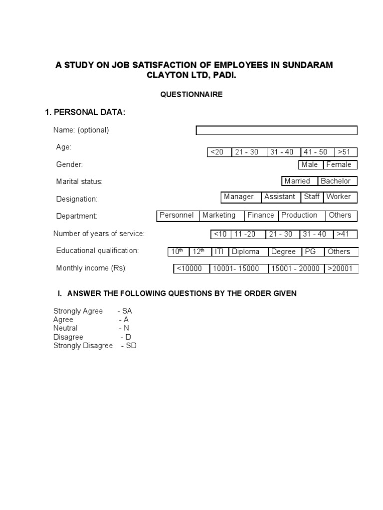 A Study On Job Satisfaction of Employees in Sundaram Clayton LTD, Padi