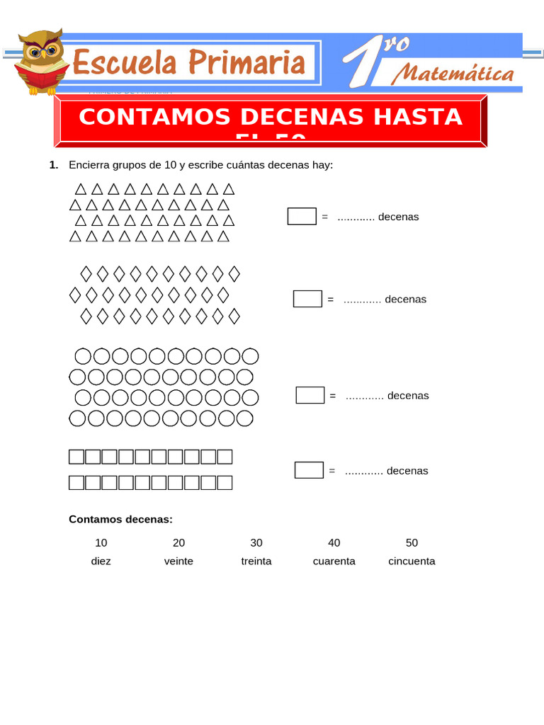 Contamos Decenas Hasta El 50 para Primero de Primaria | PDF