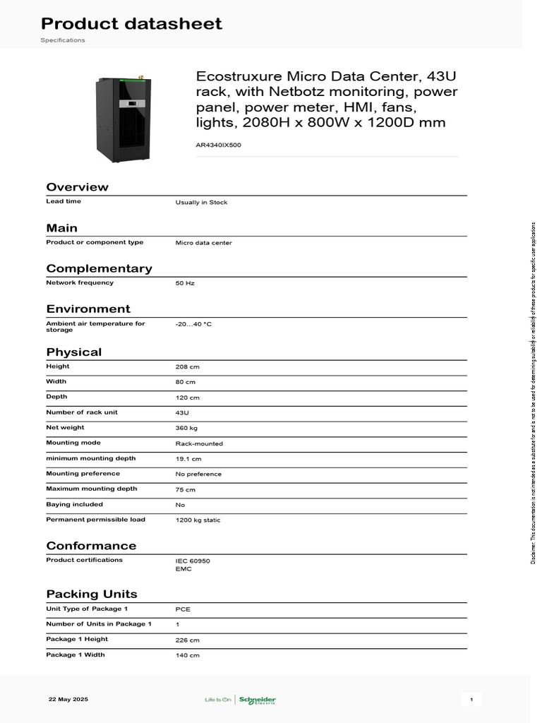 Ecostruxure Micro Data Center 43U Overview | PDF