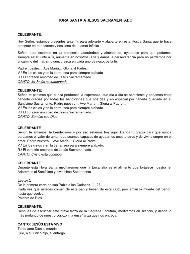 Hora Santa de Adoración Eucarística | PDF | eucaristía | Cristo (título)