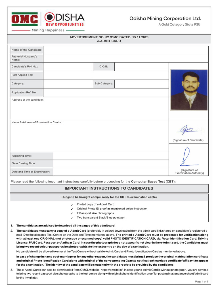 e-Admit Card for Jr. Engineer Exam | PDF | Identity Document