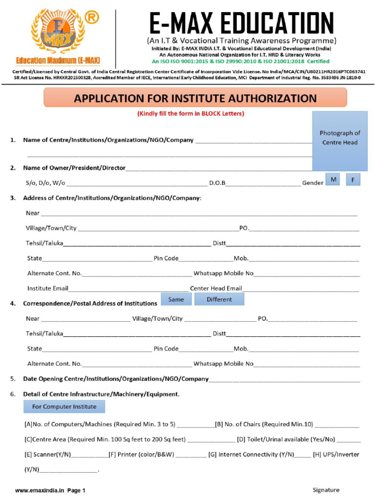 Institute Registration Form | PDF