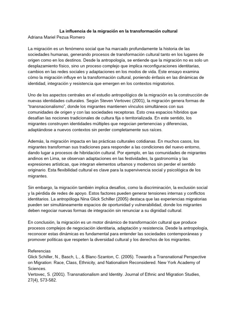 La Influencia de La Migración en La Transformación Cultural | PDF ...