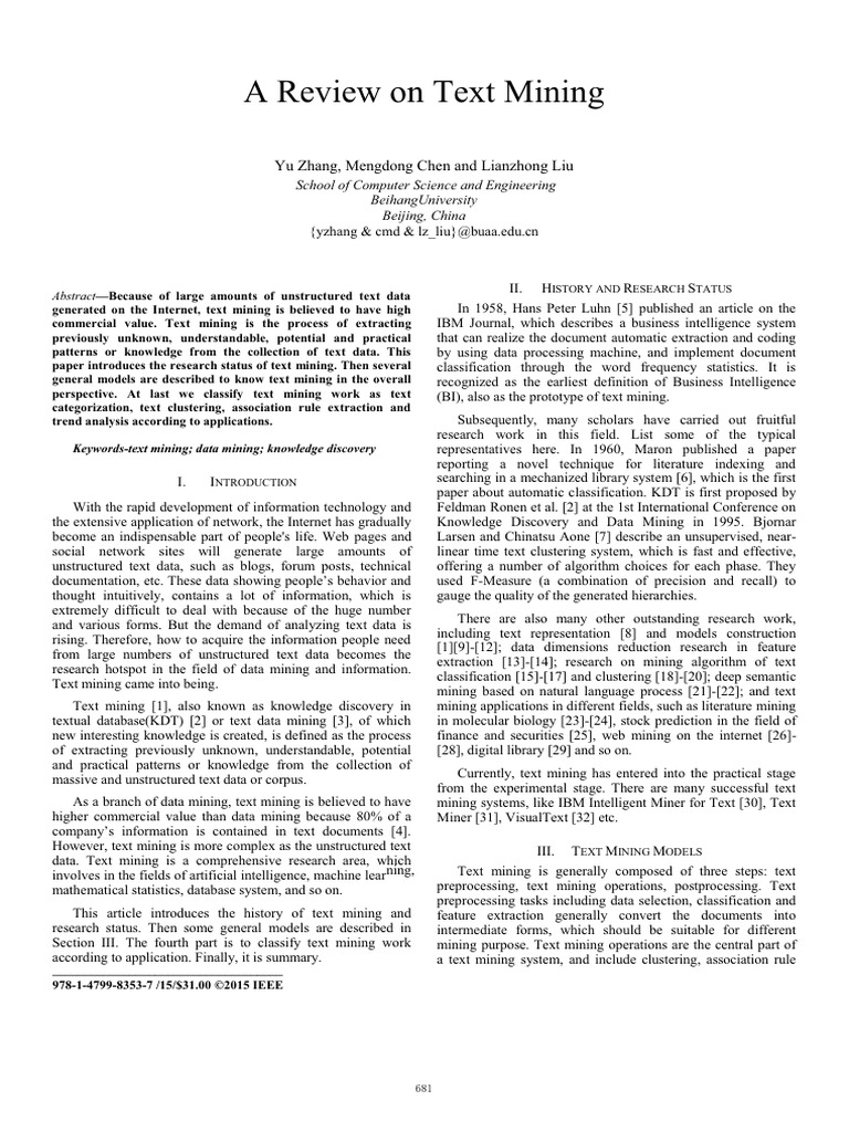 Overview of Text Mining Techniques | PDF | Conceptual Model | Data Mining