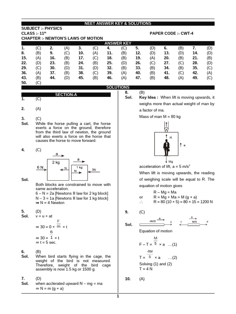 2-Newton's Laws of Motion Solution | PDF | Force | Weight