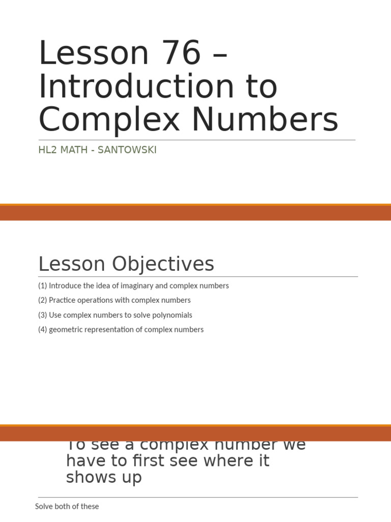 IBHL L76 Introduction To Complex Numbers | PDF | Zero Of A Function ...