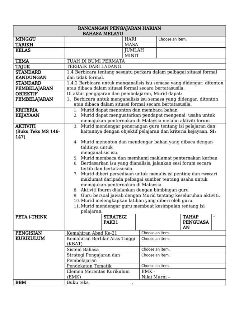 Rancangan Pengajaran Bumi Permata | PDF