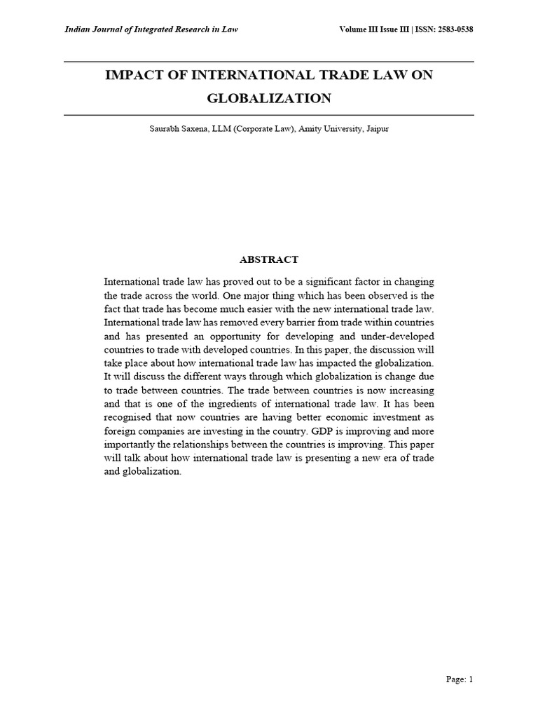 Impact of Trade Law on Globalization | PDF | Dumping (Pricing Policy ...