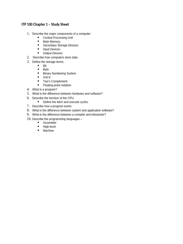 ITP 100 Exam 1 Study Guide | PDF