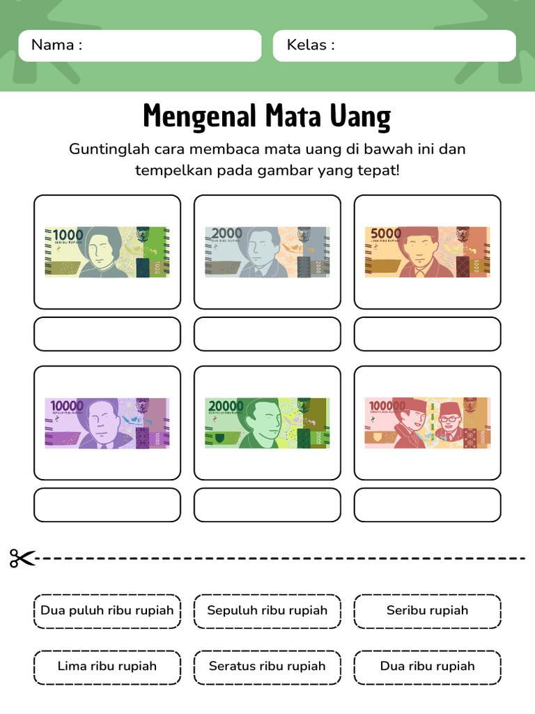 Worksheet Mengenal Mata Uang Rupiah | PDF