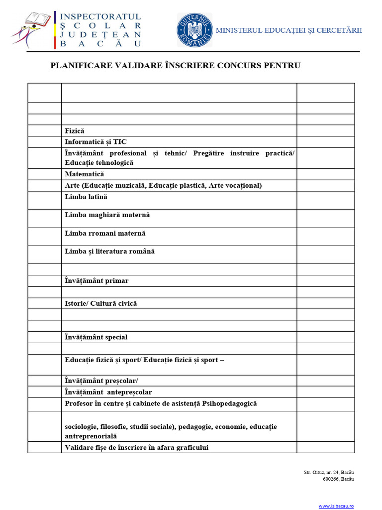 Planificare - Validare Inscriere Concurs Titularizare - 2025 - 1 | PDF