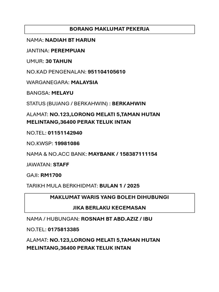 Maklumat Pekerja Pdf