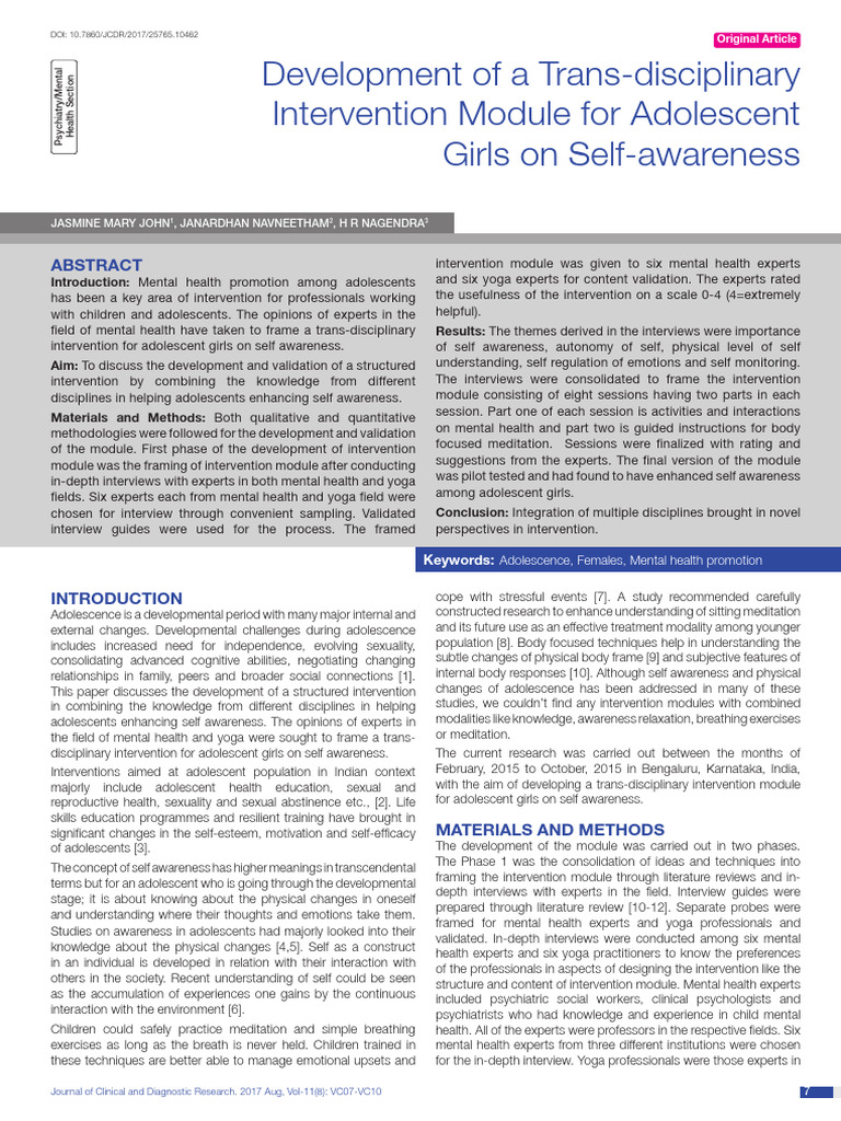 Development of a transdisciplinary intervention module for adolescent ...