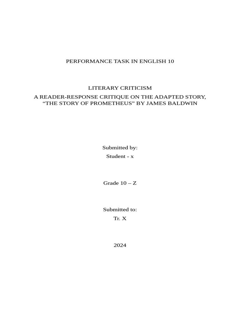 Reader-Response Critique of Baldwin's Prometheus | PDF | Prometheus ...