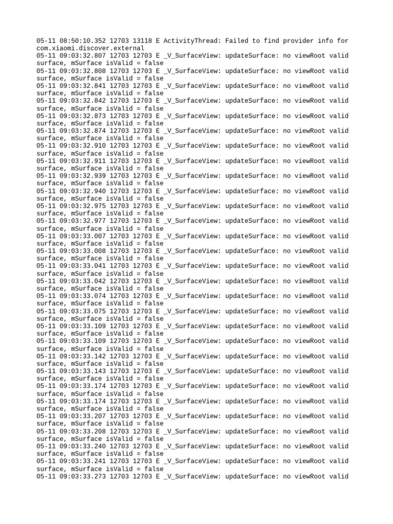 SurfaceView Update Errors Log | PDF | Computer Data | Programming Paradigms