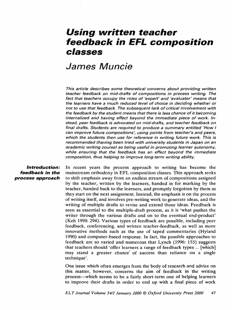 Enhancing EFL Writing with Feedback | PDF | English As A Second Or ...