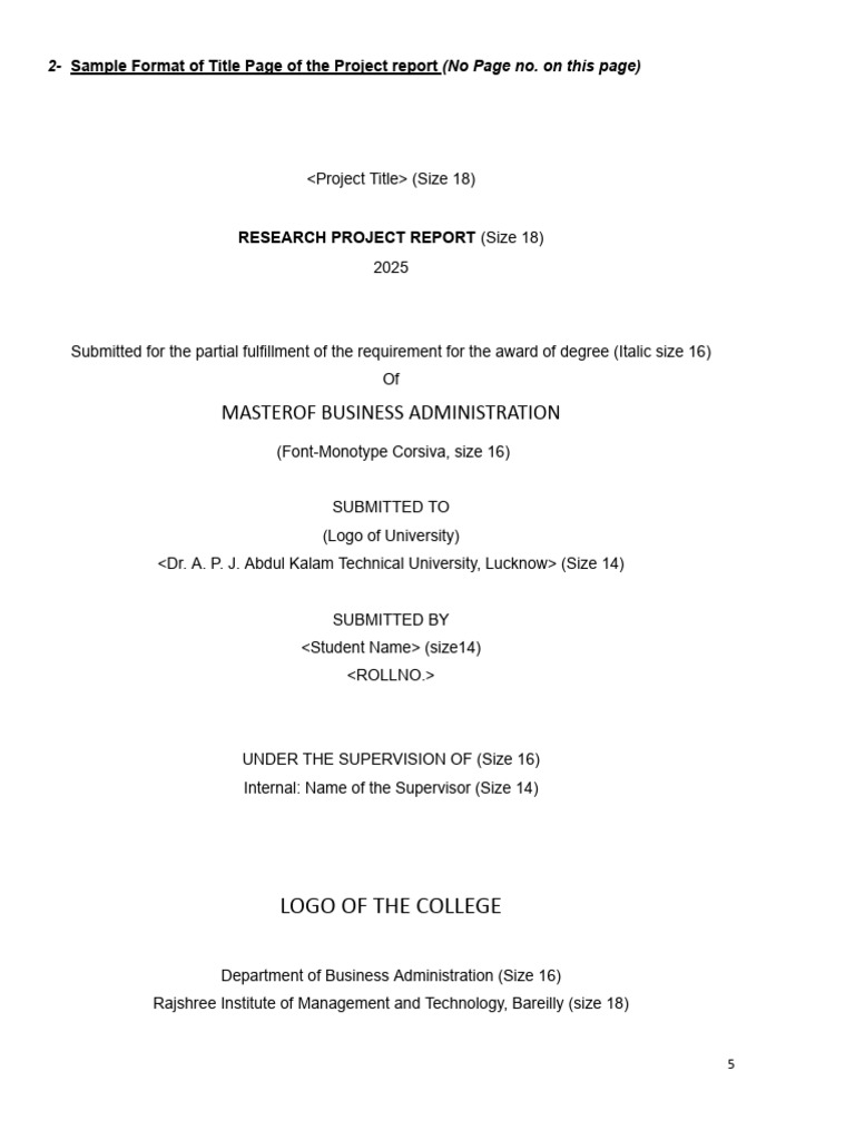 Project Report Title Page Format | PDF
