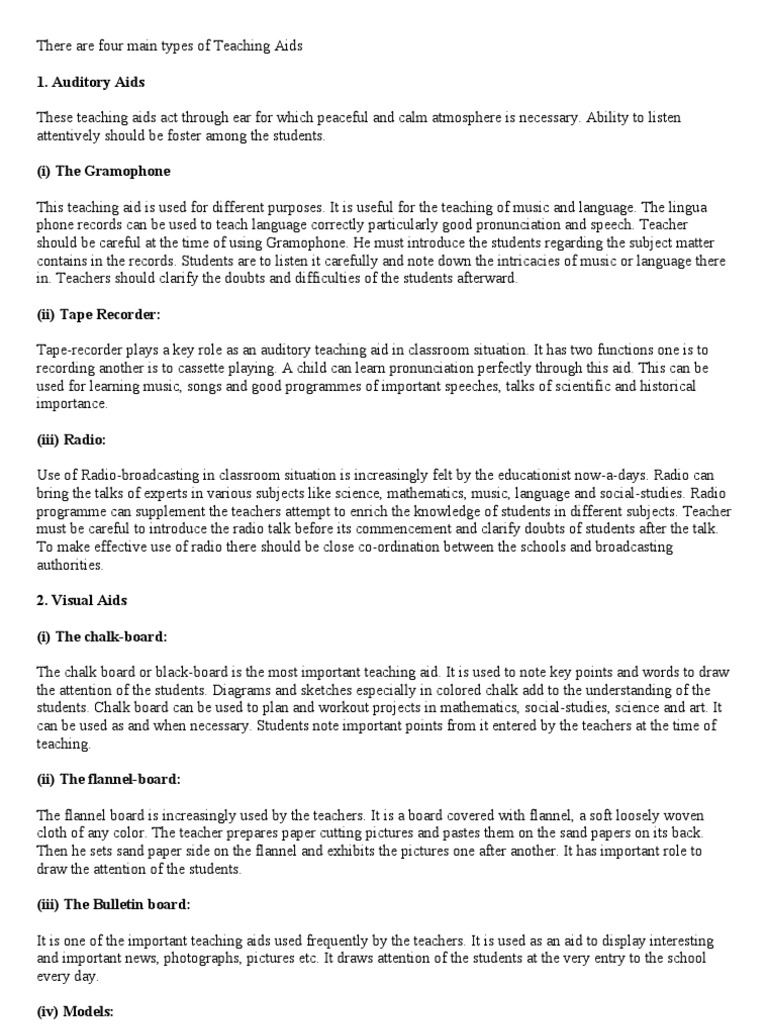 Four Types of Teaching Aids Teachers Science
