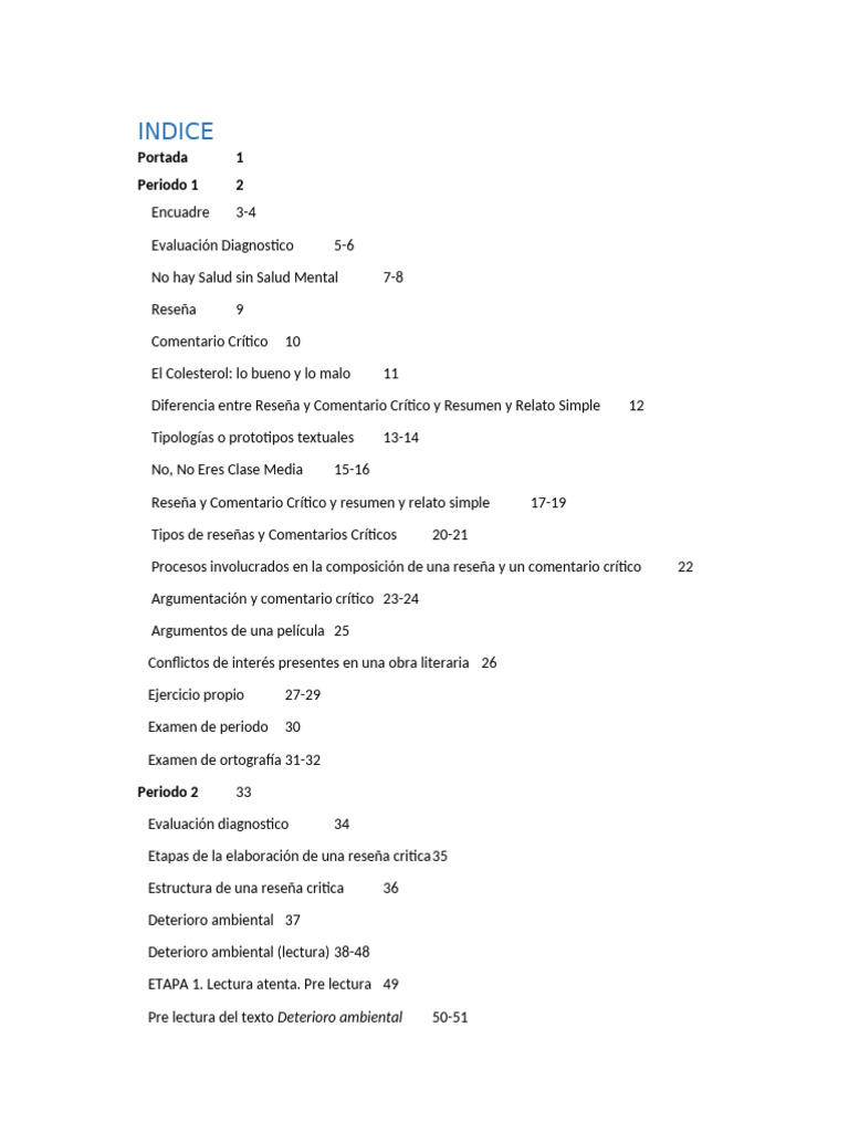 Indice (Lengua) | PDF