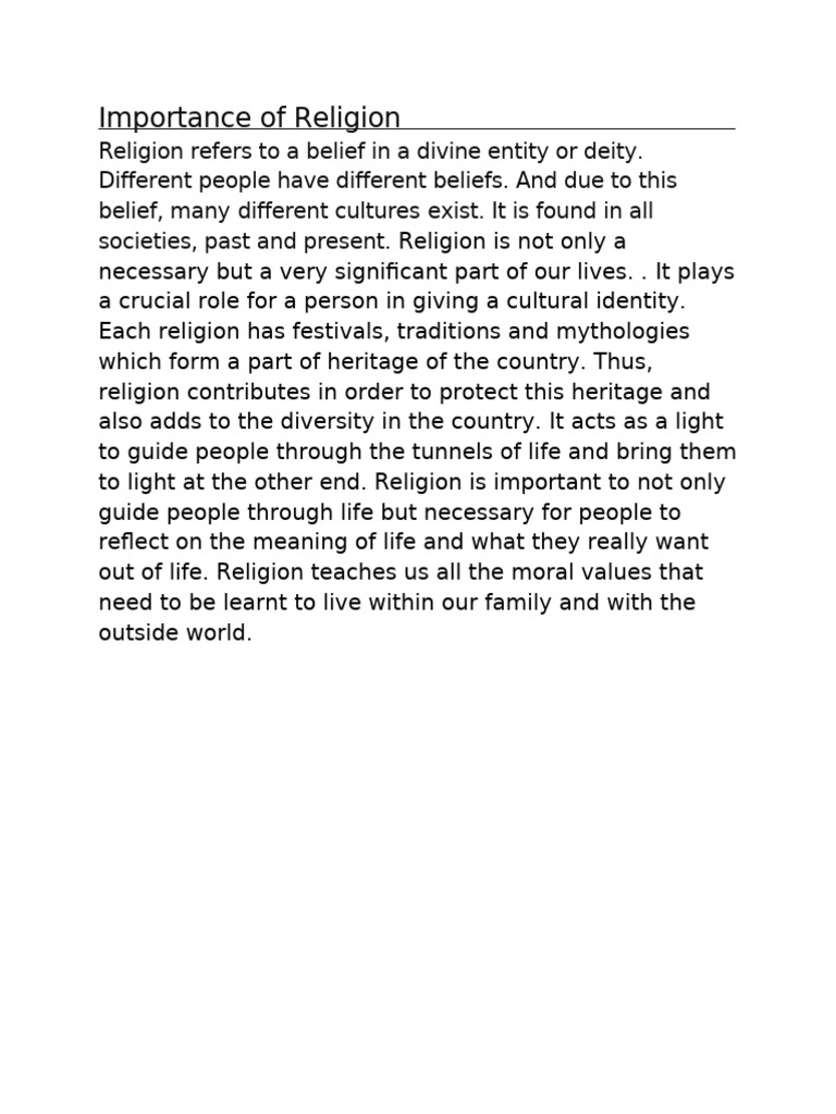 Importance of Religion Religion Refers To A Belief in A Divine Entity ...