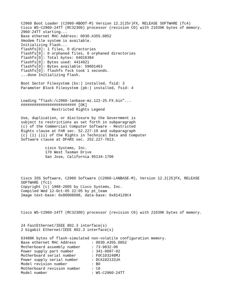 Cisco WS-C2960-24TT Boot Log Summary | PDF | Booting | File System